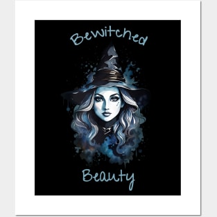 Bewitched Beauty, witch and cat for cute Halloween, purple roses,scary, spooky gothic floral lady Posters and Art